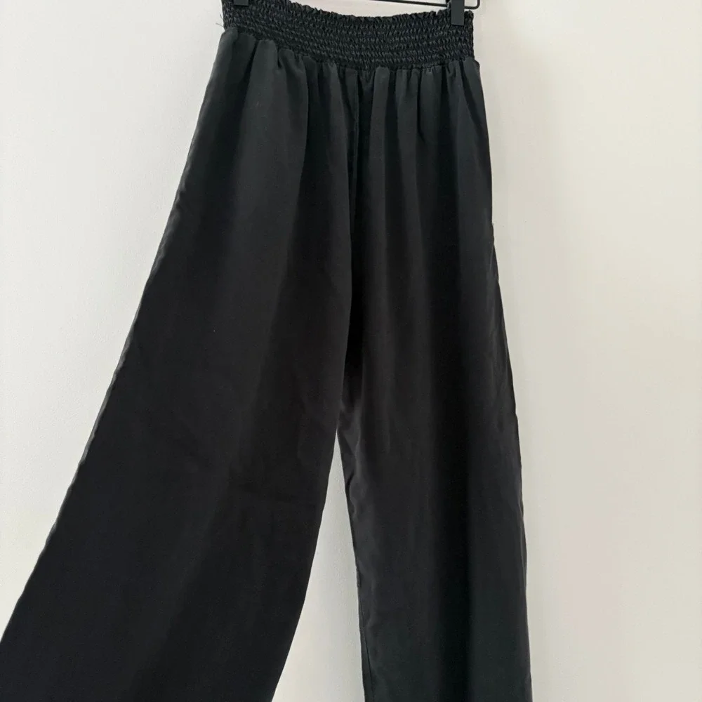 Bella Dahl Smocked Waist Wide Leg Pant Size S Vintage Black Tencel Relaxed Boho
